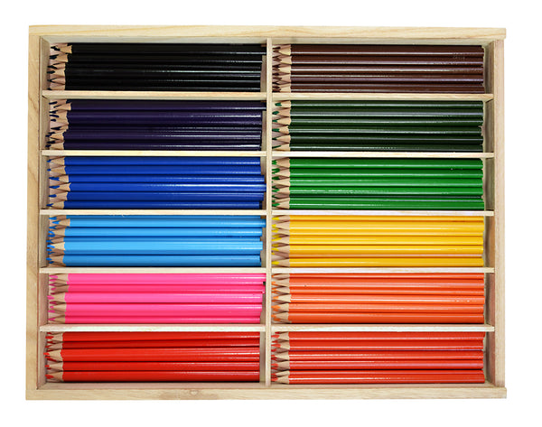 Värikynät SkolA Kolmikulmainen 144 kynää puulaatikossa