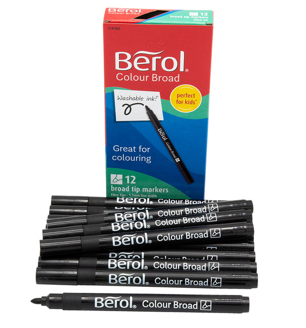 Kuitukärkikynät Berol Colour Broad 12 mustaa kynää
