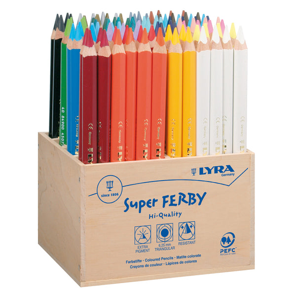 Värikynät Lyra Super Ferby 96 kynää puukotelossa