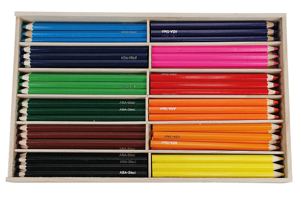 Värikynät SkolA Jumbo 144 kynää puulaatikossa