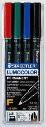 Lumocolor permanent OH-kynät 0,6 mm 4 väriä