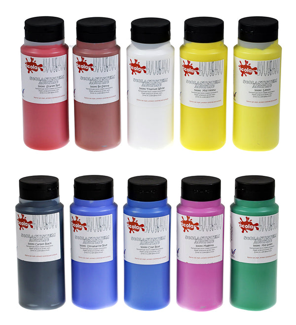 Akryylimaali Scola 10 väriä x 500 ml