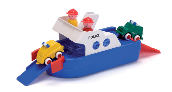 Poliisivene, jossa on 2 hahmoa ja 2 autoa