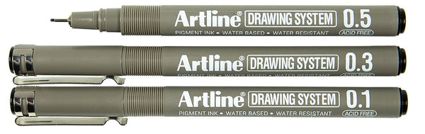Fineliner Artline 3 erilaista mustaa