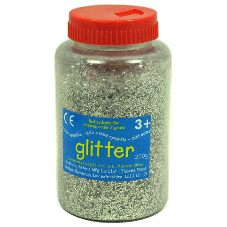 Glitterpulver silver 250 g i ströburk