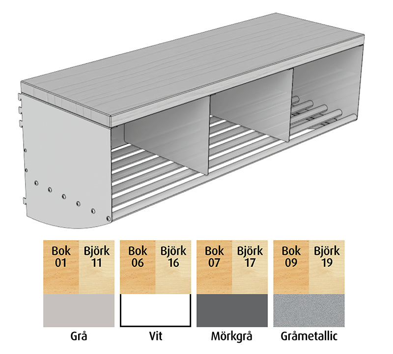 Sittbänk/Skohylla Basic 2-plats bok/grå