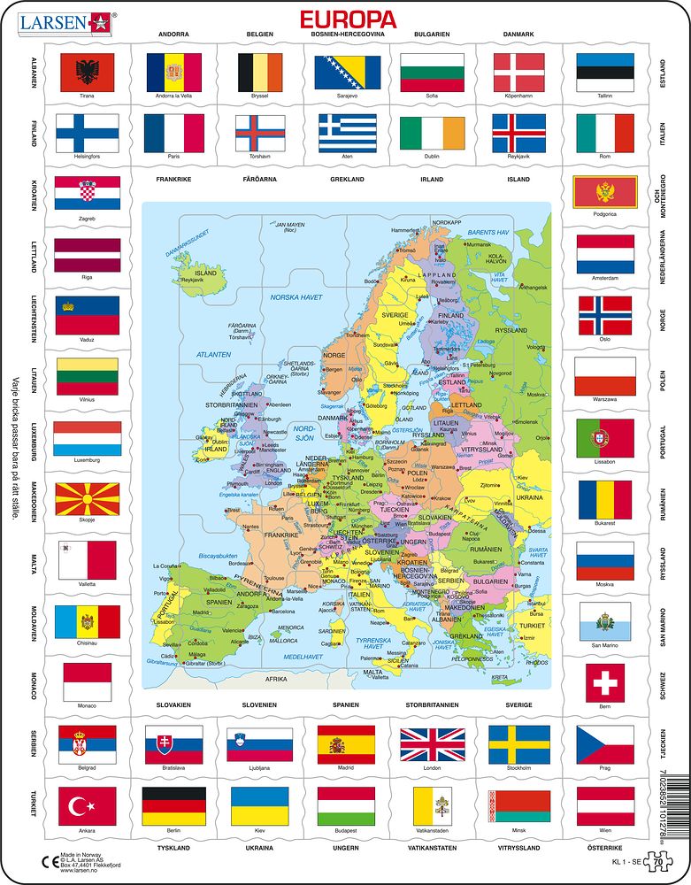 Palapeli Liput ja Euroopan kartat 70 palaa