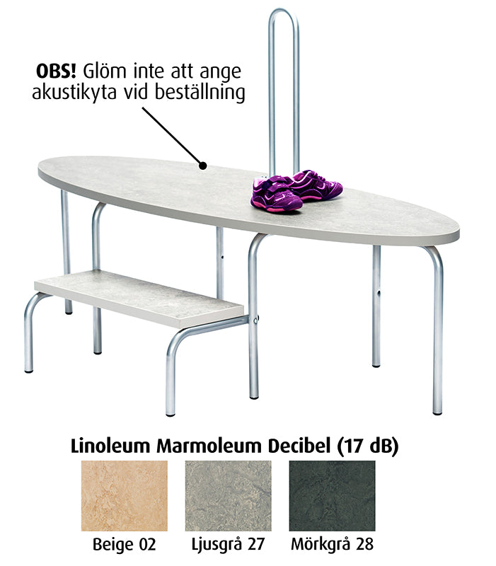 Pukeutumispenkki Åsa L 145 cm, harmaa linoleumi.