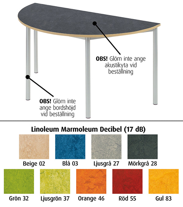 Oppilaspöytä Decibel puolipyöreä 120x60 cm