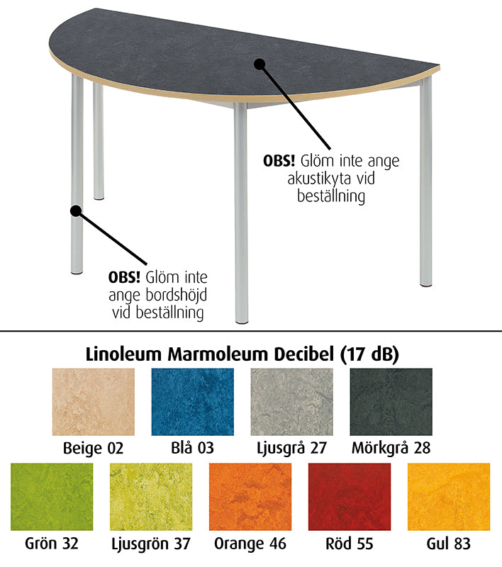 Oppilaspöytä Decibel puolipyöreä 120x60 cm